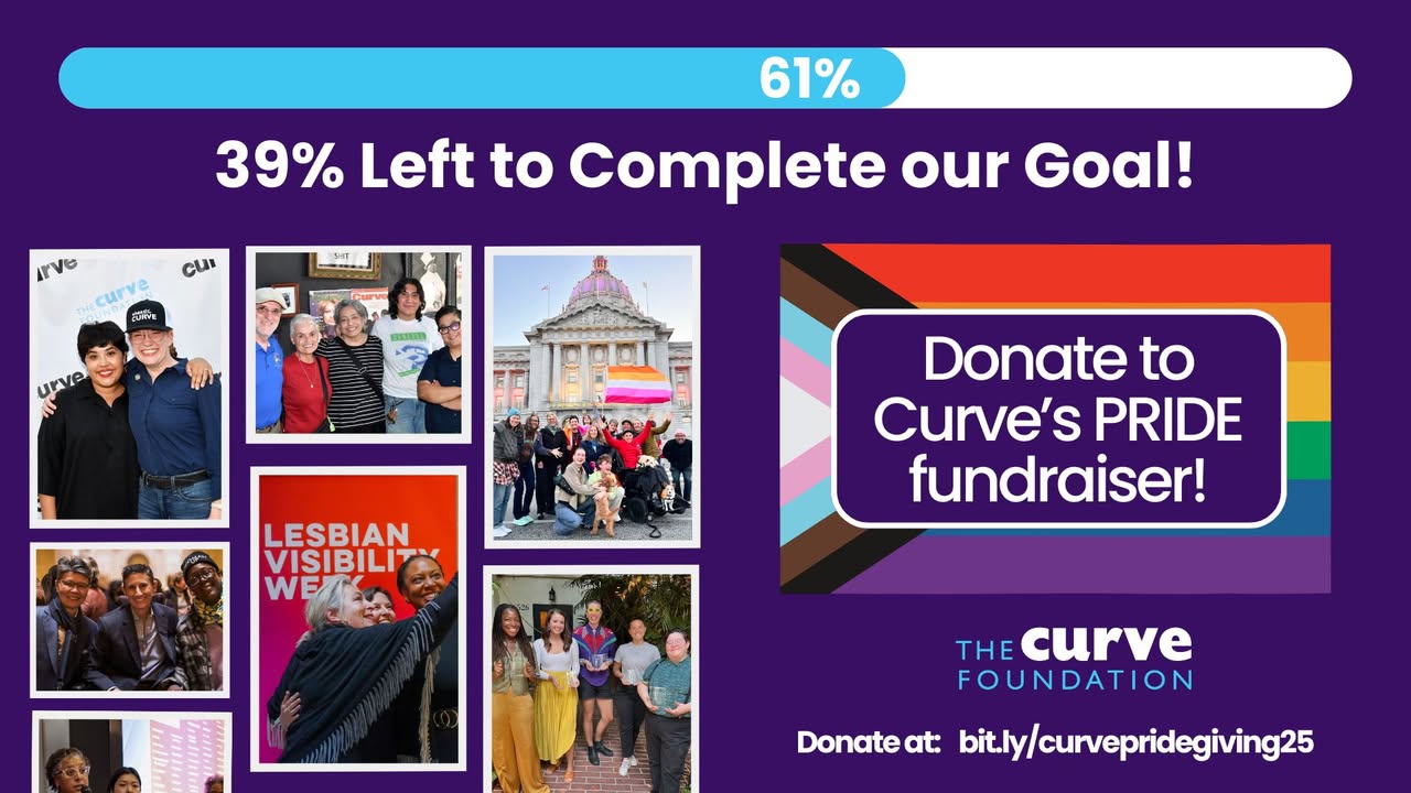 🏳️‍🌈 Were wishing everyone a joyful and safe Pride weekend—whether youre marching, dancing, or simply reflecting!

As you celebrate Pride we hope youll consider making a donation to support The Curve Foundations work, which champions lesbians, LGBTQ+ women, trans, and nonbinary people through year-round intergenerational and inclusive programming. Were so close to accomplishing our PRIDE goal!

🔗 DONATE AT: bit.ly/curvepridegiving25

Thank you for standing with us. Happy Pride! 🌟

#Pride #Pride2025 #Pridemonth #LGBT #LGBTQ #LGBTQIA